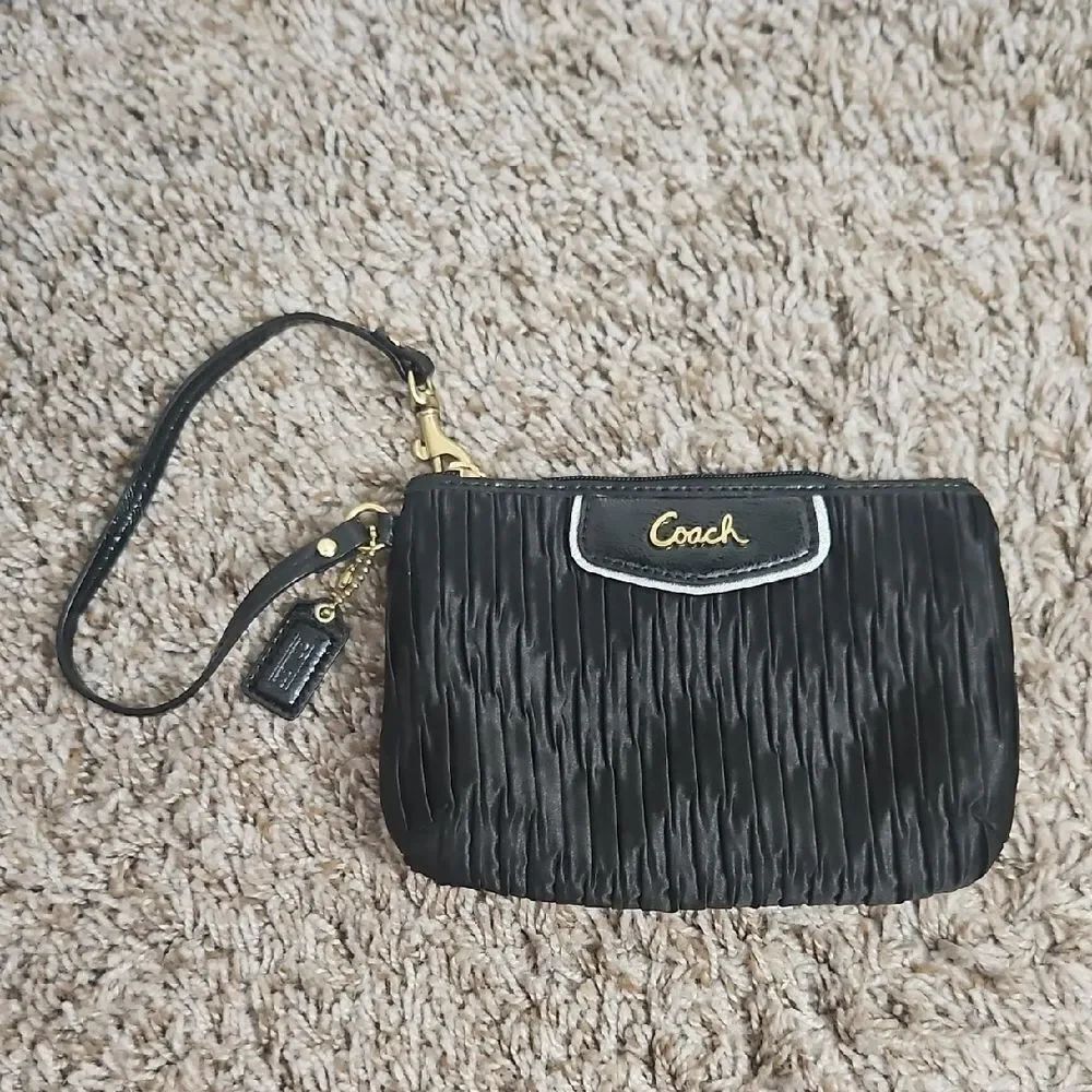 Coach Black Pleated Wristlet | Gold Tone Hardware | Hang Tag Included
